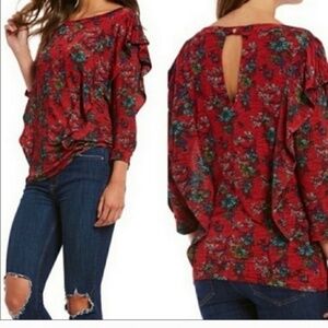 Free People Red Combo Floral Dock Street SZ XS